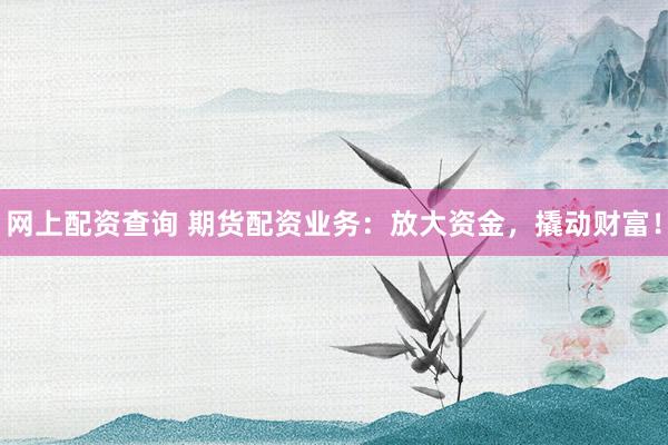 网上配资查询 期货配资业务：放大资金，撬动财富！