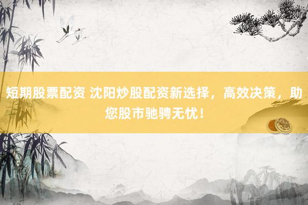 短期股票配资 沈阳炒股配资新选择，高效决策，助您股市驰骋无忧！