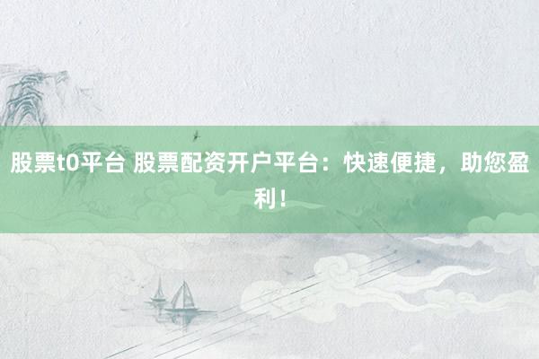 股票t0平台 股票配资开户平台:快速便捷,助您盈利!