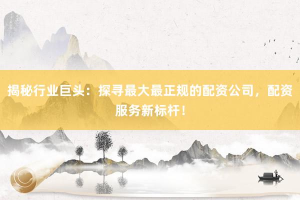 揭秘行业巨头:探寻最大最正规的配资公司,配资服务新标杆!