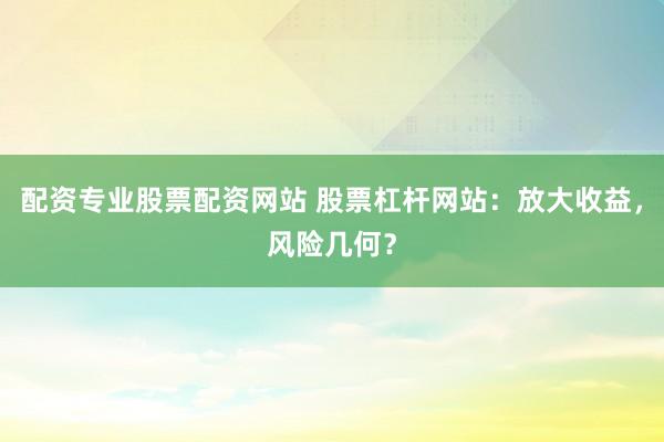 配资专业股票配资网站 股票杠杆网站：放大收益，风险几何？