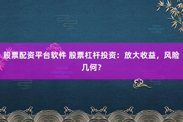股票配资平台软件 股票杠杆投资：放大收益，风险几何？