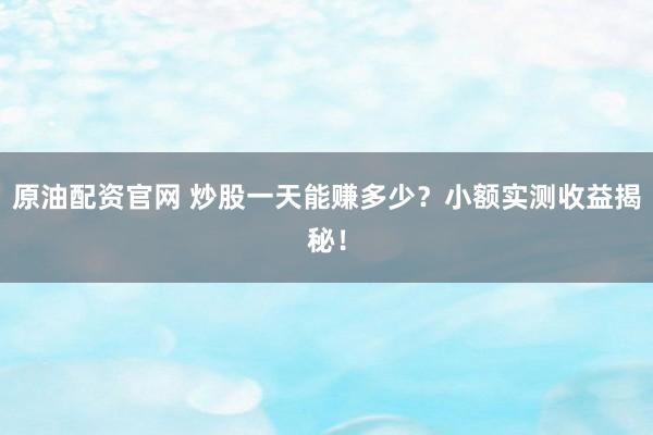 原油配资官网 炒股一天能赚多少？小额实测收益揭秘！