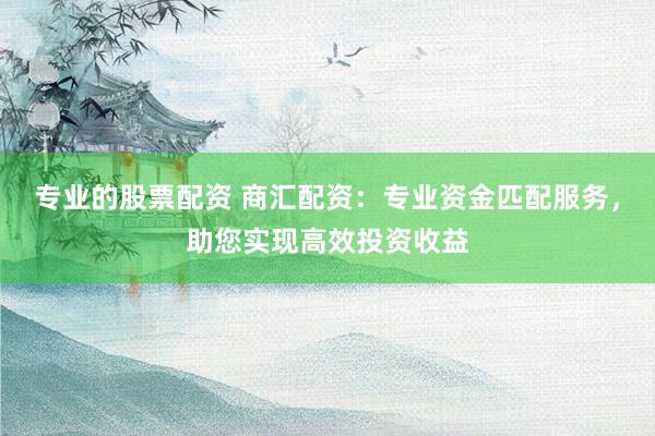 专业的股票配资 商汇配资：专业资金匹配服务，助您实现高效投资收益