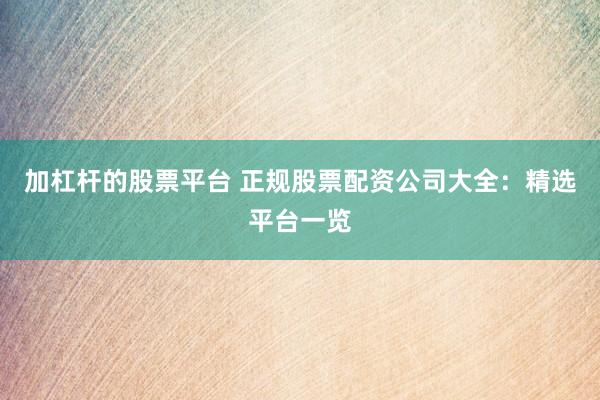 加杠杆的股票平台 正规股票配资公司大全：精选平台一览