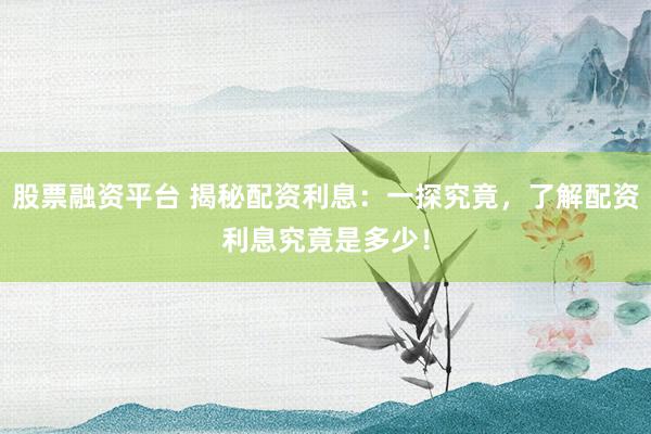 股票融资平台 揭秘配资利息：一探究竟，了解配资利息究竟是多少！